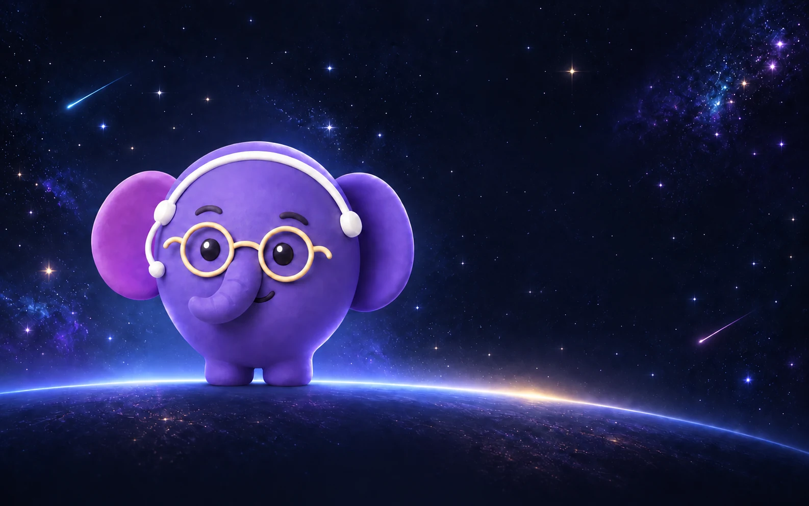 MemoValet elephant on a glowing horizon beneath the stars